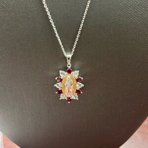 925/14k Necklace with Blessed Mother Pendant - New 18” chain with jump ring